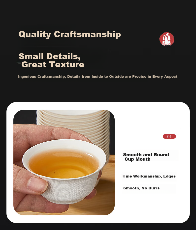 SHUANG YU Disposable Tea Cups, 50 Pieces * 60ml, Paper Pulp Tasting Cups, Sugarcane Portable Biodegradable Kung Fu Cups 10