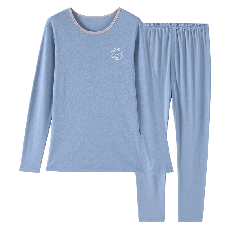 Dingguagua Youth Cotton Thermal Underwear Set for Boys, Long Johns, Pure Cotton, Blue, Size 185