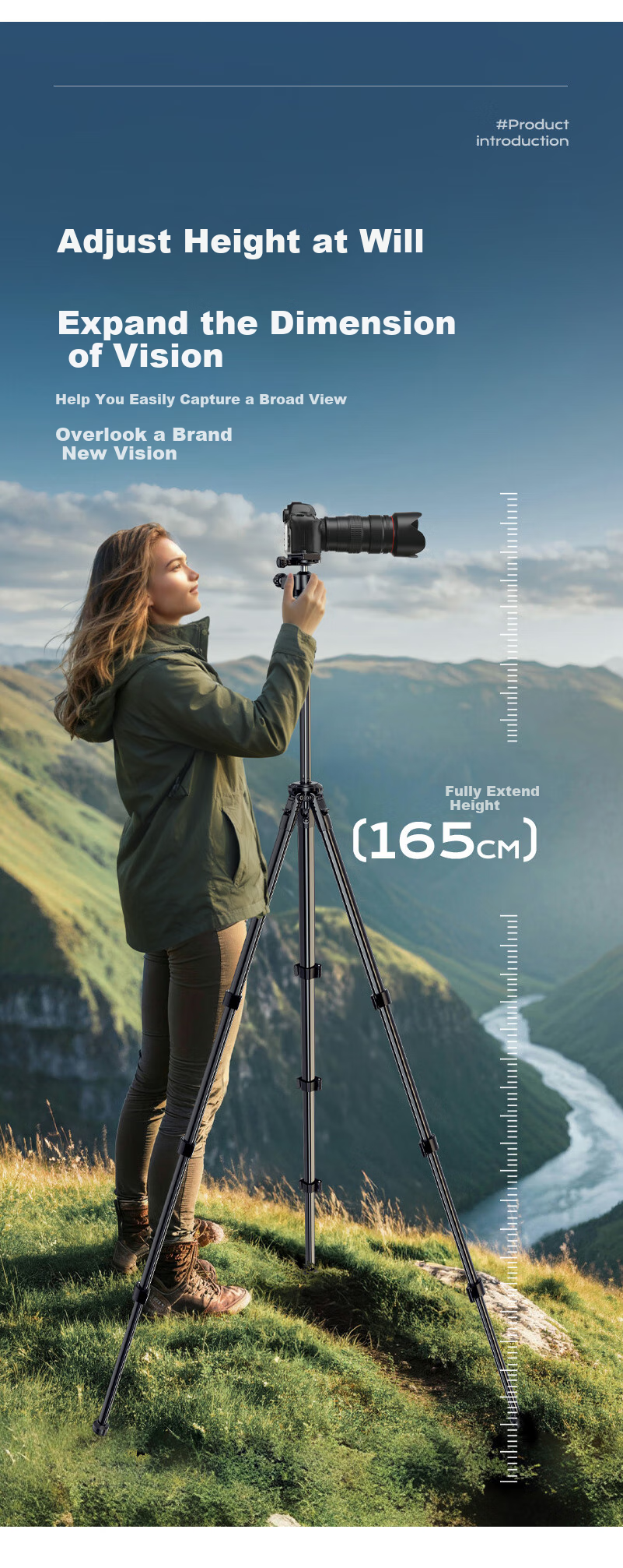 Llano Lightweight S Camera Tripod Stand Professional DSLR Mirrorless Camera Photography Tripod for Fuji Sony Anti-Shake Shooting Recording Live Streaming Outdoor Alloy Fish Light Stand 9