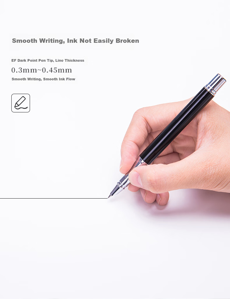 Deli EF Dark Tip Fine-Tuned Posture-Correcting Fountain Pen, Ergonomic Pen, Signature Pen, Metal Student Calligraphy Ink Pen, Black, Birthday Gift, EF Tip (Approximately 0.38mm) 9