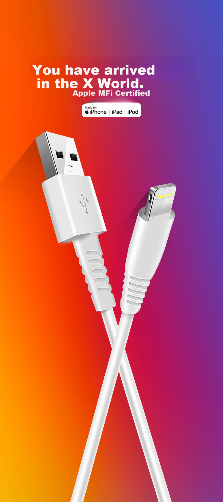 Snowkids Apple Data Cable MFi Certified, Fast Charging for IPhone14/13Pro/12/11/iPad, Lightning Charging Cable, Car USB Power Cord 2