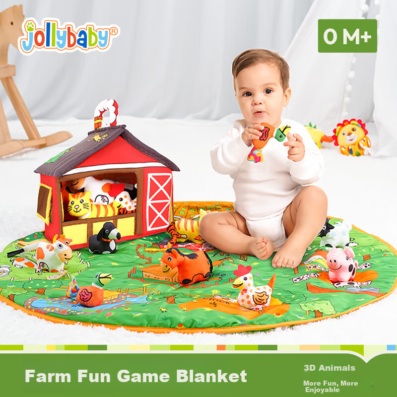 Jollybaby Infant Toy for Ages 0-3 Early Education Game 3D Cloth Book Children's Toy Carpet Gift Box Set Farm Play Mat
