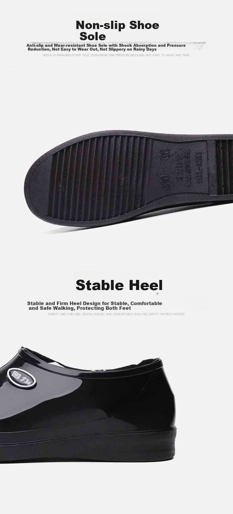 Huili Women's Fashion Rain Boots, Water Shoes, Outdoor Waterproof Non-Slip Wear-Resistant Comfortable Overshoes HL3283 Short Black Size 36 5