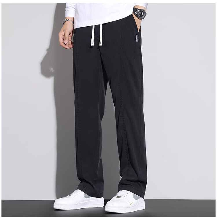 Pierre Cardin Men's Spring Summer Trendy Loose Straight Casual Pants Men's Lyocell Tencel Long Pants Beige M 7