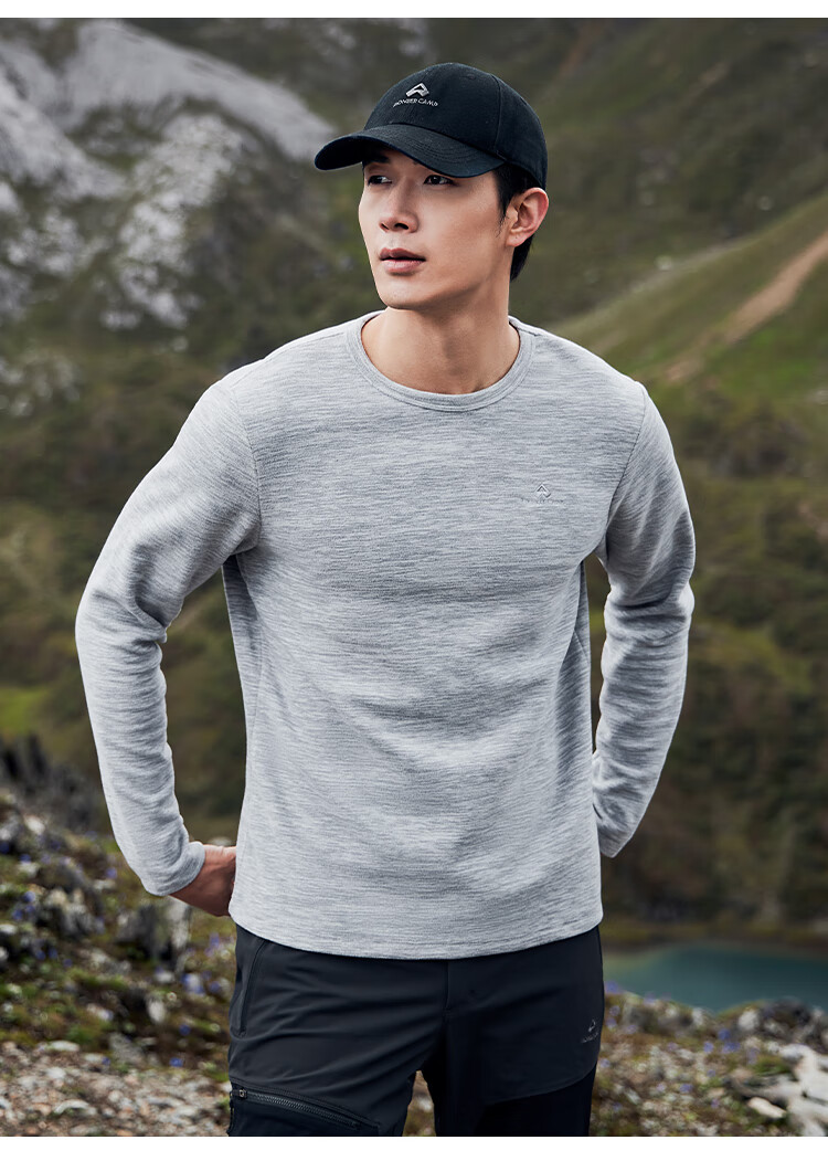 Toread Men's Fleece Pullover Spring Autumn New Round Neck Thin Polar Fleece Long Sleeve T-Shirt Warm Solid Color Base Layer Top 16