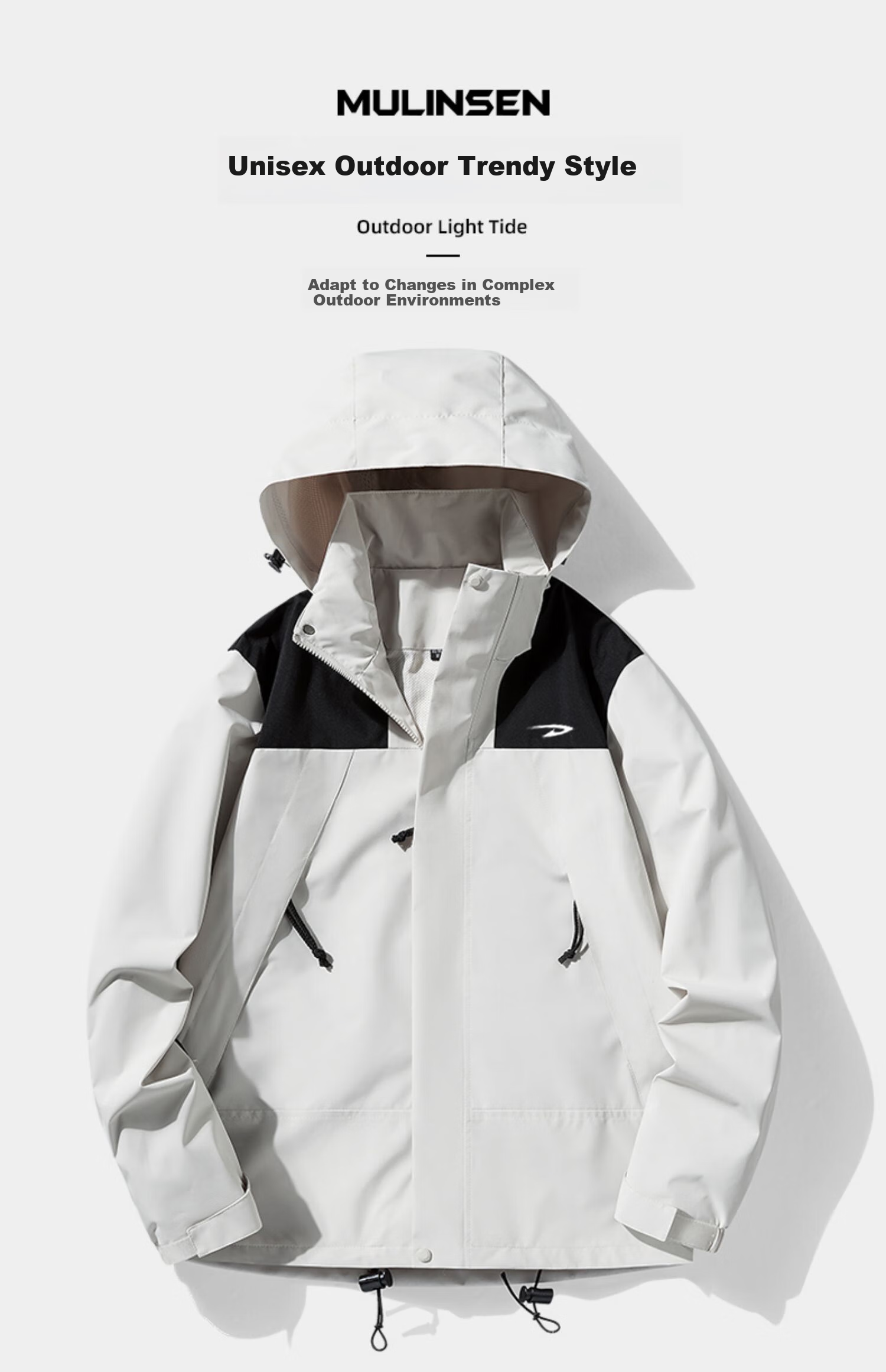 DEERWAY Windbreaker Jacket for Men, Spring And Autumn Hooded Trendy Casual Sports Couple Style Hiking Coat, Black, Size S 2