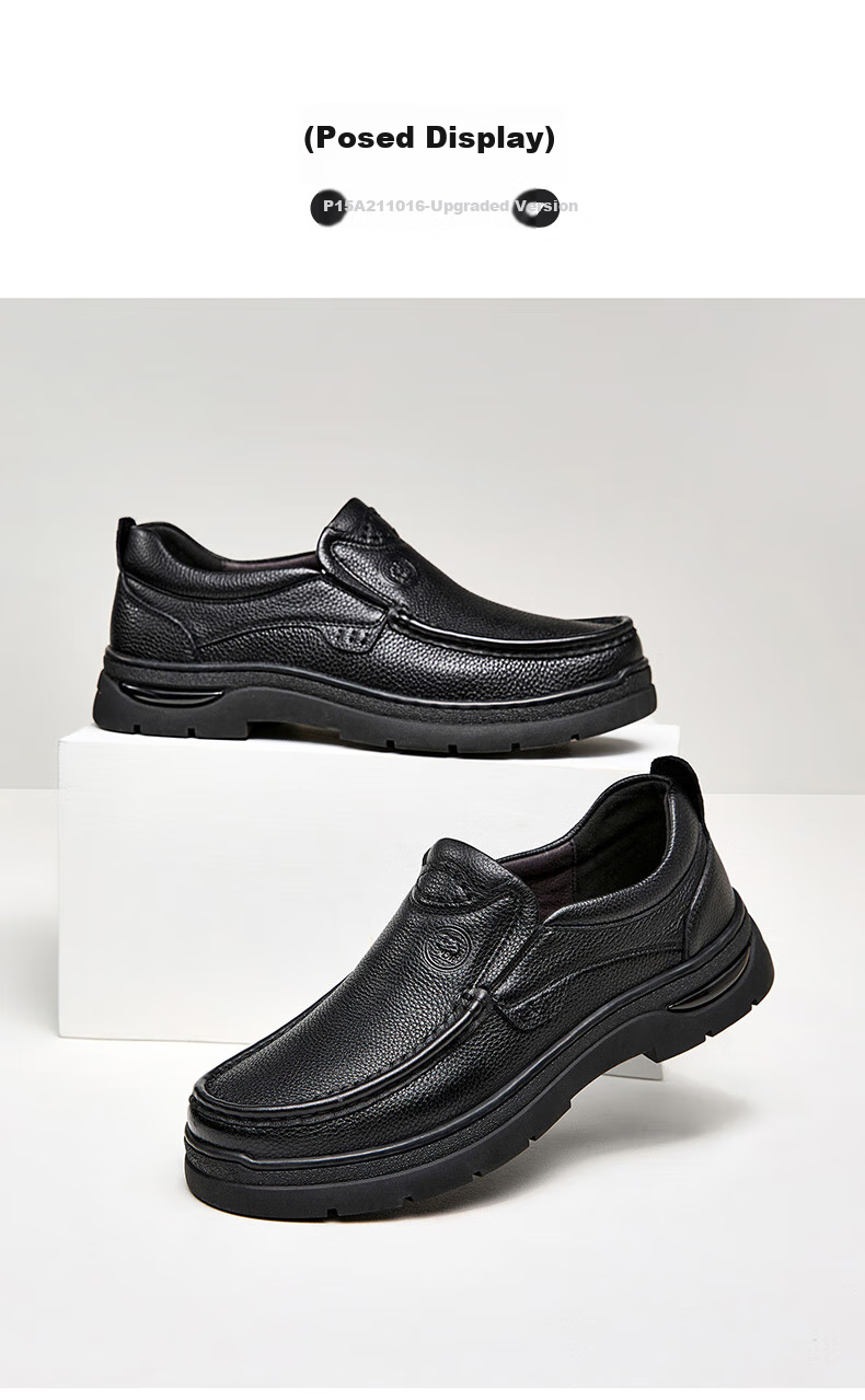 CAMEL Leather Shoes for Men, Soft Cowhide Business Casual Commuter Shoes, Comfortable Dad Shoes, P15A211016, Black, Size 41 5
