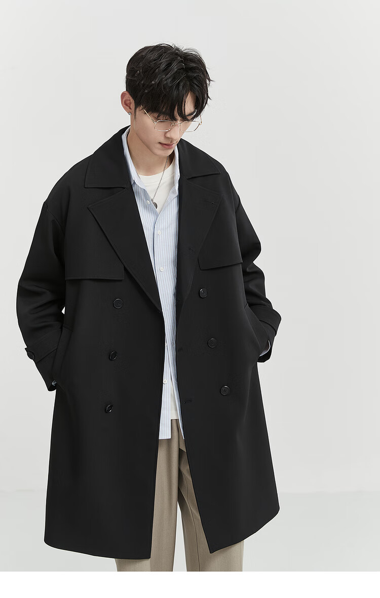 Bojuezhuoer Suit Collar Mid-Length Men's Trench Coat, Double-Breasted, High-End Classic Design, Casual Style 14