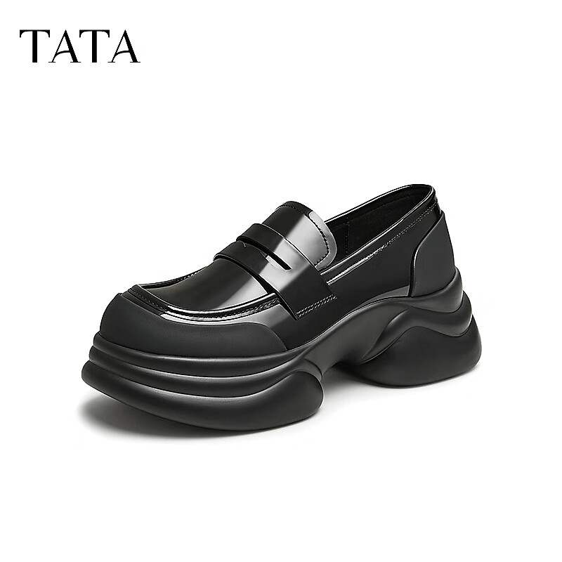 TATA Women's Small Wave Casual Thick Sole Loafers Black CA5 36