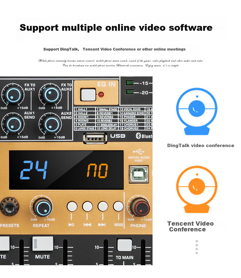 SHILE Tianqin 15 Professional 8-Channel Mixer for Conference Rooms, Remote Video Conferencing, Online Training, Lectures, Stage Events And Meetings with Sound Reinforcement Equipment 3