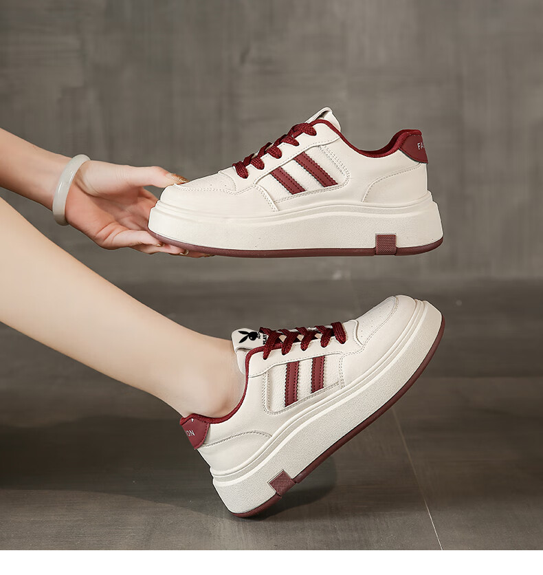 PLAYBOY Women's Shoes 2026 Summer Fashion Thick-Soled White Sneakers Casual Black Sports Shoes Size 38 8