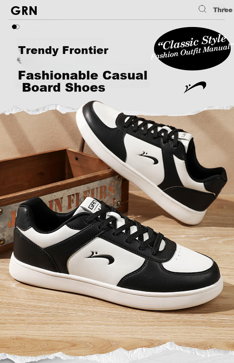Guirenniao Men's Sneakers, Skateboard Shoes, White Shoes, Breathable, Soft And Bouncy, Simple And Versatile Footwear for Men, White/black, Size 41 1