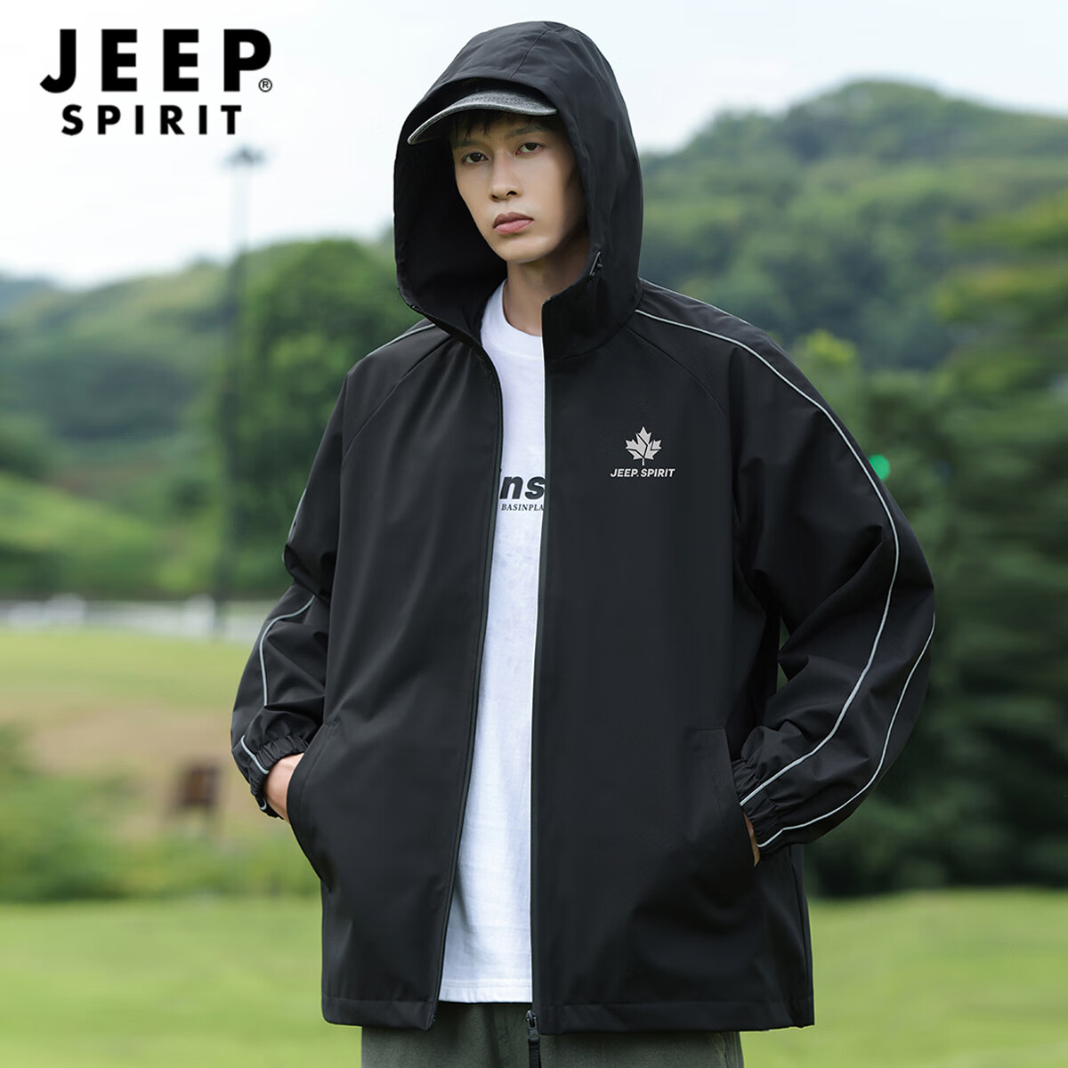 JEEP SPIRIT Men's Hooded Jacket Spring Autumn Outdoor Casual Windproof Sportswear Top