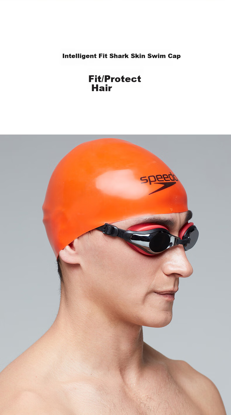 Speedo Racing Swim Cap 3D Smart Fit Professional Training Sharkskin Silicone Waterproof Swim Cap Dark Blue M 1