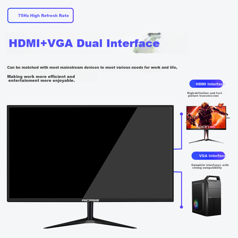 Монитор RICRSS 19 дюймов, Full HD, 1440x900, HDMI, VGA, черный