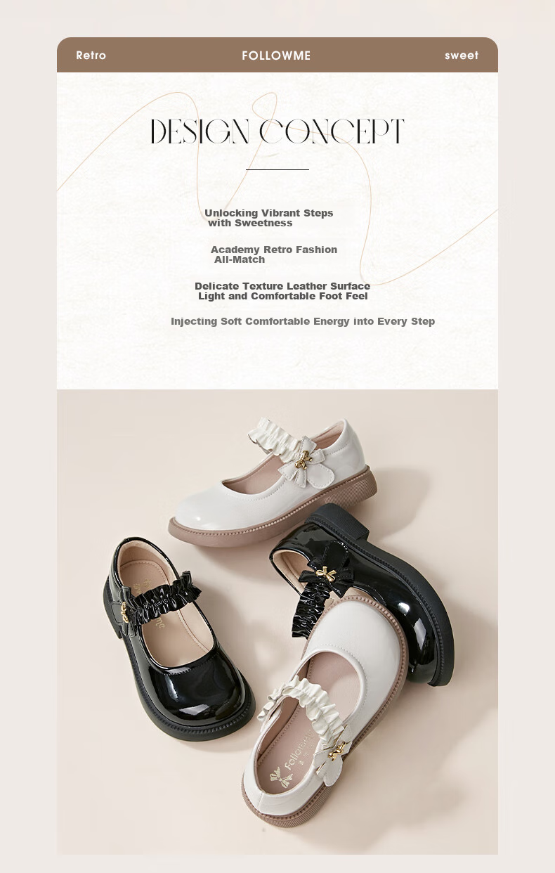 Follow Me Girls' Leather Shoes, Square Toe Breathable Soft-Soled Flats, Children's Fashion School Performance Mary Jane Shoes, Black, Size 28 2