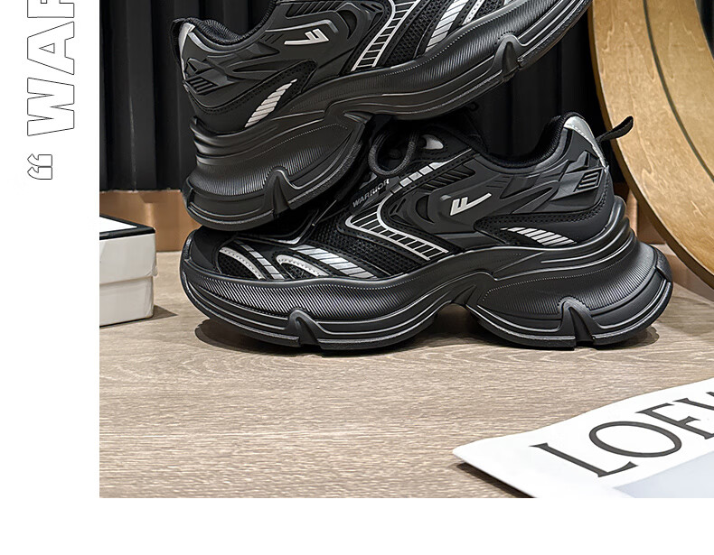 Warrior Women's 2026 Spring Mesh Thick-Soled Dad Sneakers Fashion Casual Shoes Black Silver Size 35 22