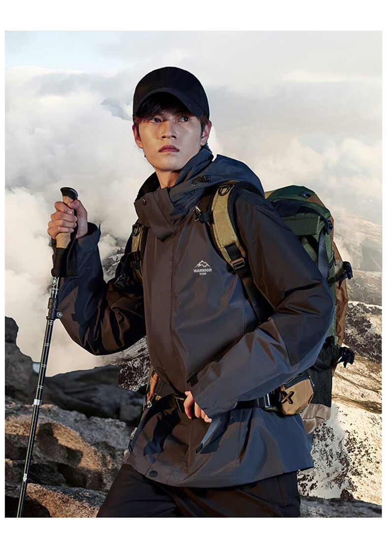 Huili Men's Outdoor Three-In Jacket, Fleece Inner Layer, Windproof And Warm, Detachable Hiking And Mountaineering Coat for Me 18