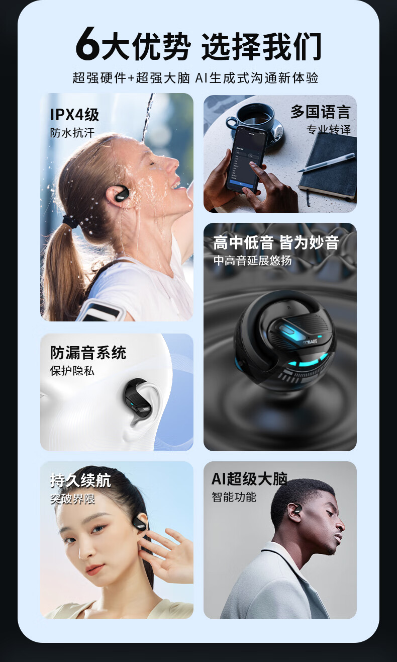 SE SOBAST 2026 New Open-Ear Clip-On Bluetooth Earphones Long Battery Life Non-In-Ear Running Music Call for Apple Huawei Xiaomi M169 Blue 520 Gift 2