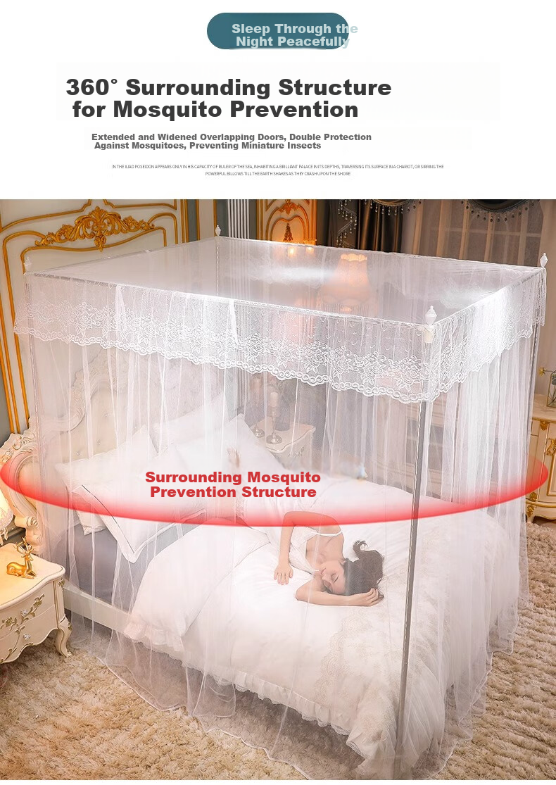 AVIVI Mosquito Net for Home Use, Square Top Mosquito Net with Three Doors, Mosquito Net Frame 1.8x2 Meters White Shadow Moon Lotus [Stainless Steel Frame] 3