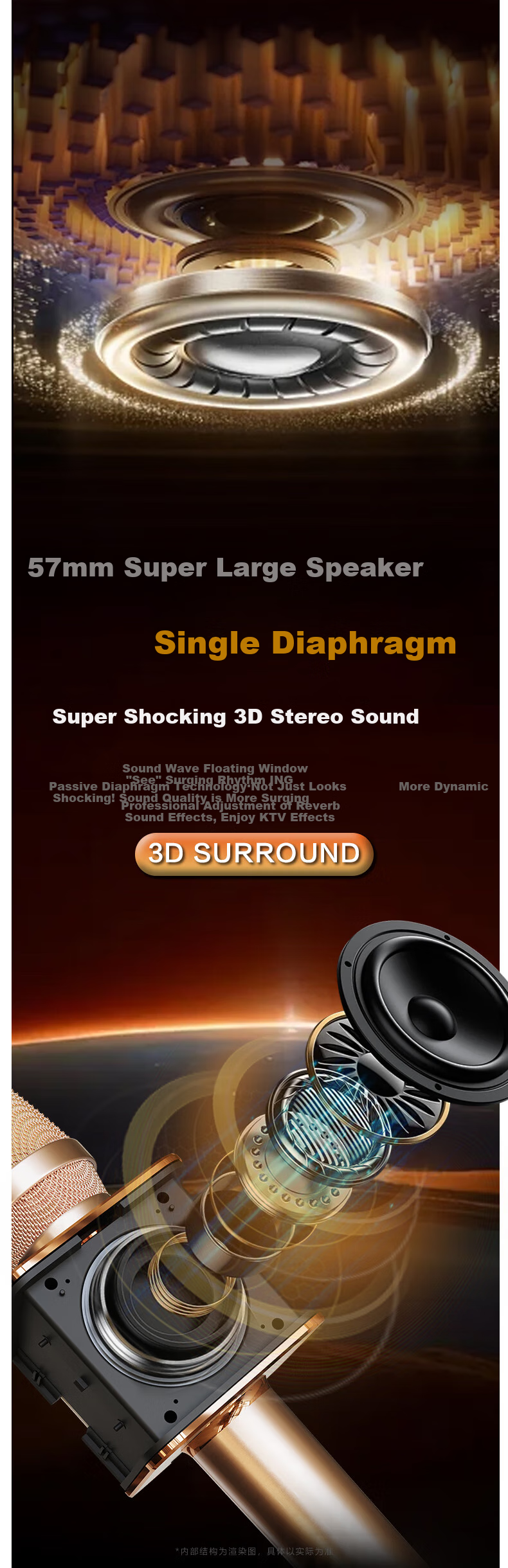 Soaiy MC20 Bluetooth Wireless Microphone, All-In Microphone for Speaker And Amplifier, Mobile Phone Live Streaming Recording Conference Microphone Karaoke Accessory, Champagne Gold 7