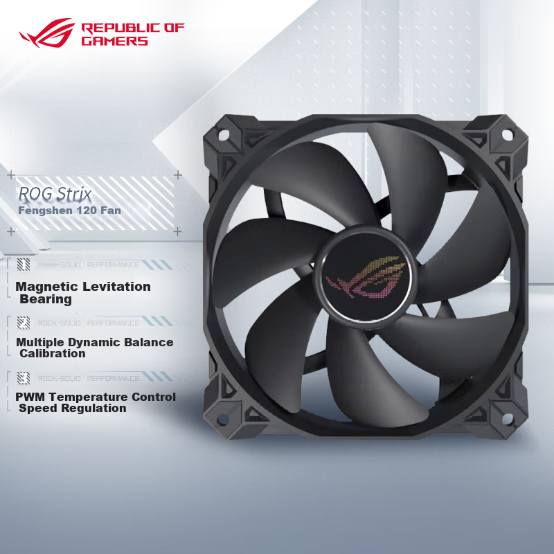 ASUS ROG STRIX Fengshen XF120 Fan (Black 12cm Case Cooling Fan/Magnetic Levitation Bearing/CPU Fan/Cooling Radiator Fan/4pin PWM)