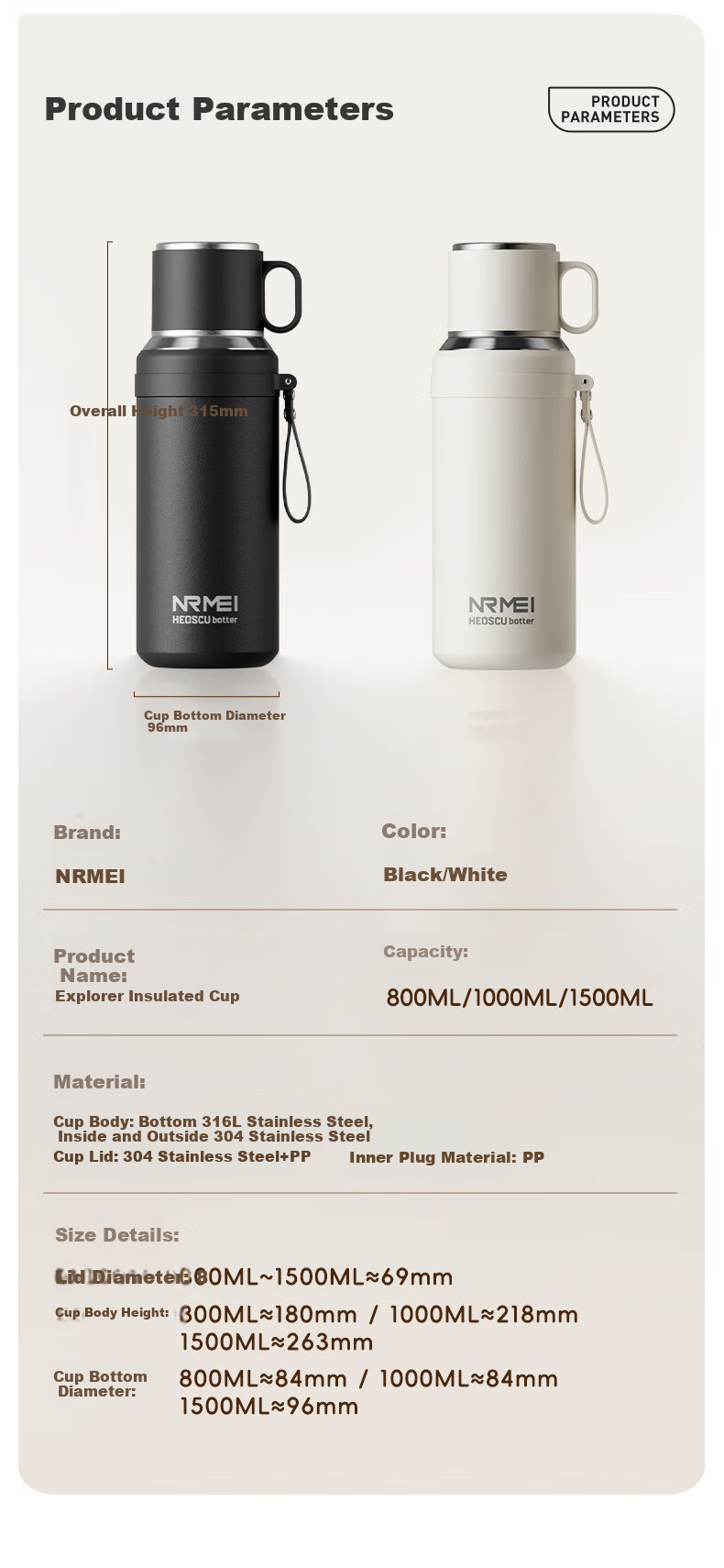 NRMEi Magnetic Insulated Mug Large Capacity Men's Tea Infuser 316 Portable Steeping Tea Magnetic Pop-Up Thermos Water Cup 12