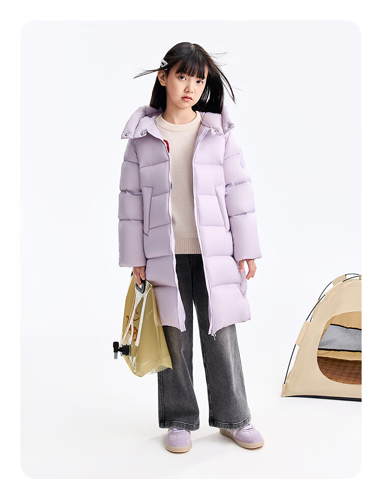 Annil Kids Unisex Extended Down Jacket 2025 Winter New Warm Coat Light Wheat Apricot 170 7