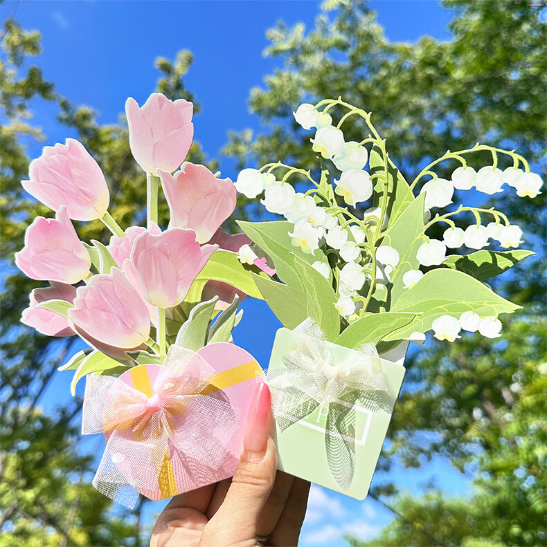 DiLe Birthday Gift for Teacher DIY Handmade Blooming Bouquet Kindergarten Primary School Creative 3D Pop-up Mom Greeting Card Postcard Single MJ-A665 Blue 1