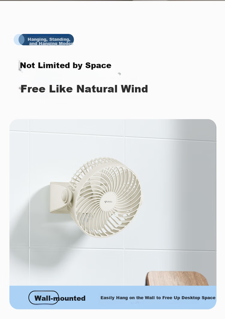 BULL USB Desktop Fan, [3C Certified], Mini Quiet Electric Fan, 4000mAh Long Battery Life, Wall-Mounted And Stand-Up Dual-Use Rechargeable Model - Milk Cloud White 10