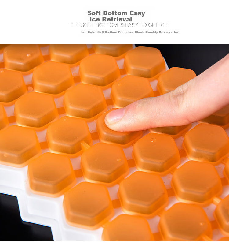 Quanshi Silicone Soft-Bottom Honeycomb Ice Tray, Ice Cube Mold with Lid, DIY 2-Layer 94 Grid 1.7L, Snap-On Lid with Ice Scoop 5