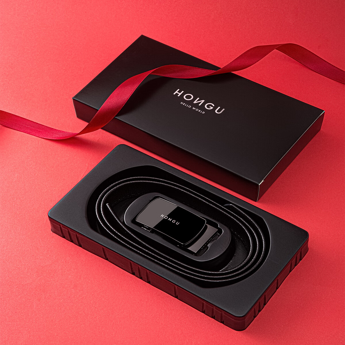 HONGU Men's Genuine Leather Automatic Buckle Belt Casual Waistband Youth Pants Belt Gift Box 120cm New Year Birthday Gift 1