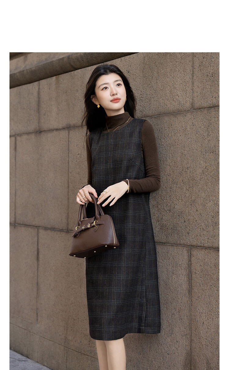 Demana Winter Wool Blend Sleeveless Round Neck Loose Fit Commuter Dress for Women 1