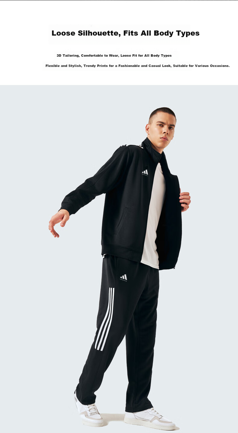 Adidas Spring Running Sportswear Set for Men, Outdoor Windproof Jacket And Long Pants Two-Piece Suit, Black/white, Size L 3