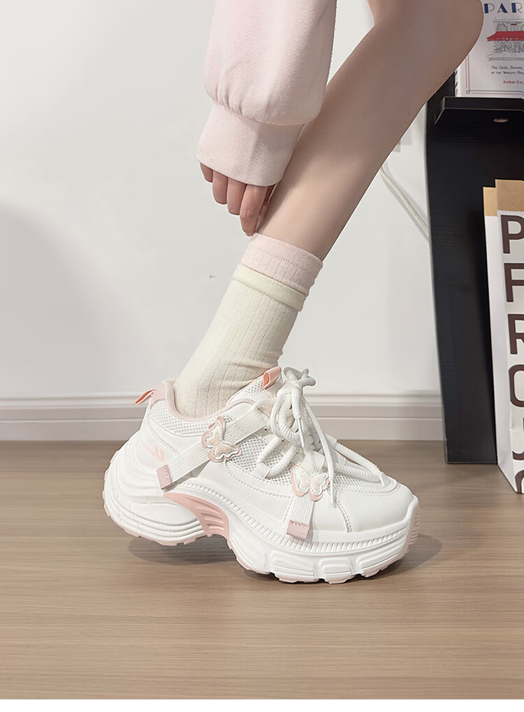 Warrior White Blue Butterfly Dad Sneakers Women New Casual Lightweight Student Sports Shoes White Pink 36 14