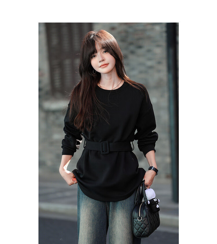 MT Soft Touch Cloud Cotton Autumn Stylish Belted Round Neck Loose Comfortable Mid-Length Sweatshirt for Women 8