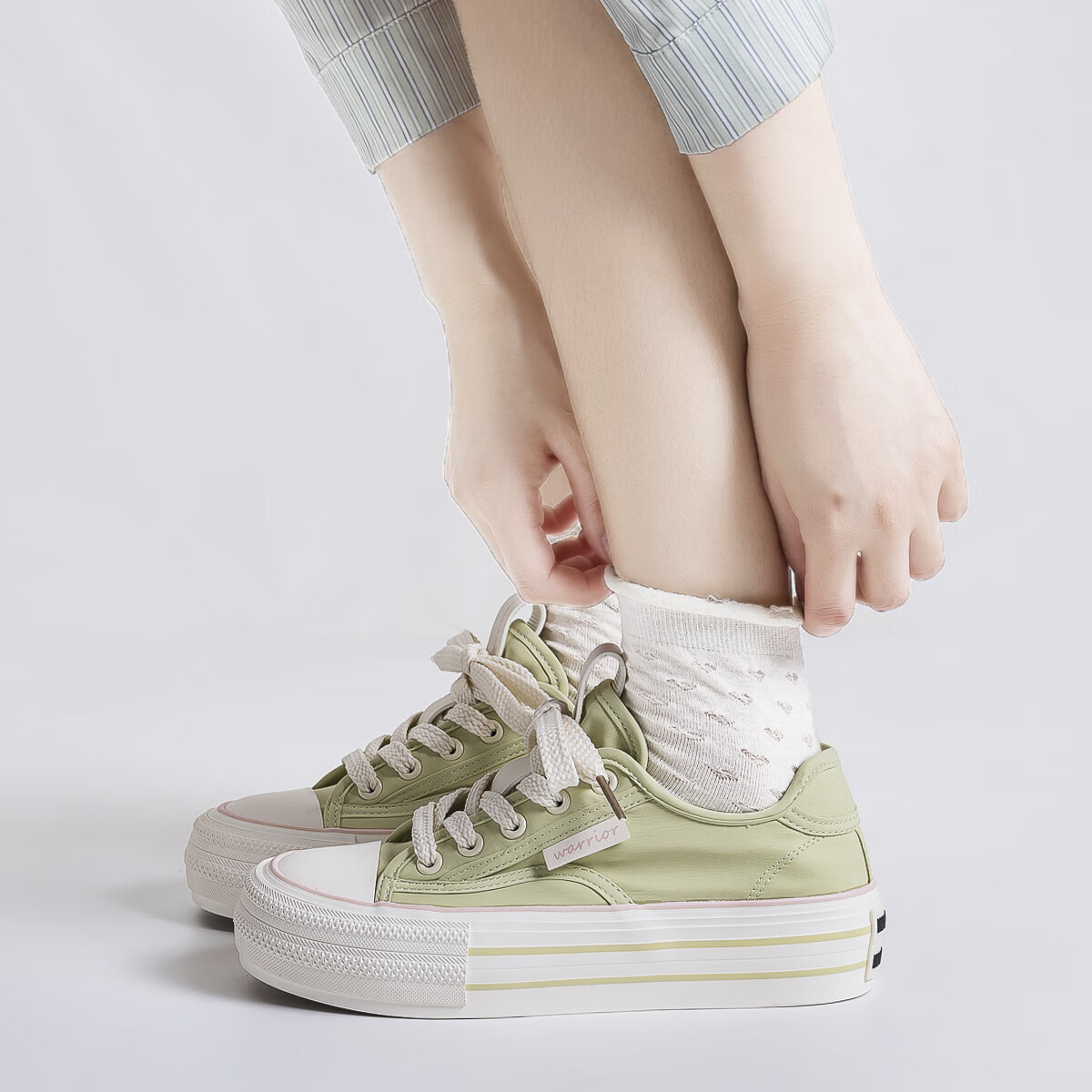 Huili Official Women's Canvas Shoes, Flat Comfortable Classic Sneakers, Casual Shoes WXYH726T, Light Green, Size 37