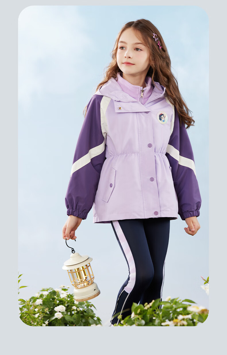 Disney Girls' Outdoor 3-in-1 Windproof Jacket Spring and Autumn Coat for Kids DS001 Purple Size 120 5