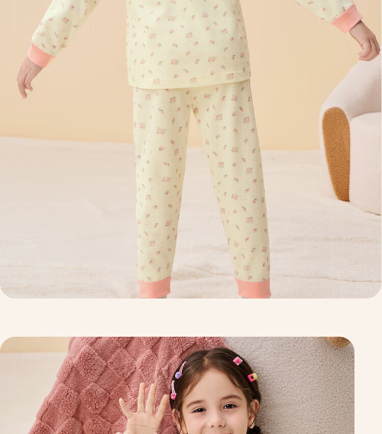 Badibadi Infant Toddler Girls Pure Cotton Autumn Clothes Autumn Pants Pajamas Homewear Set Pastoral Floral Yellow 100 3