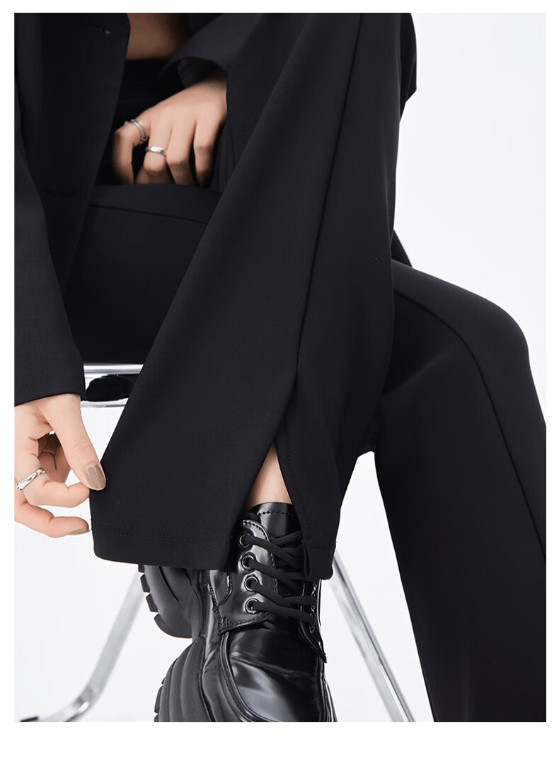 FitonTon Women's Split Flared Pants 2025 Autumn Winter High Waist Slimming Slight Flare Casual Black Horseshoe Pants 6