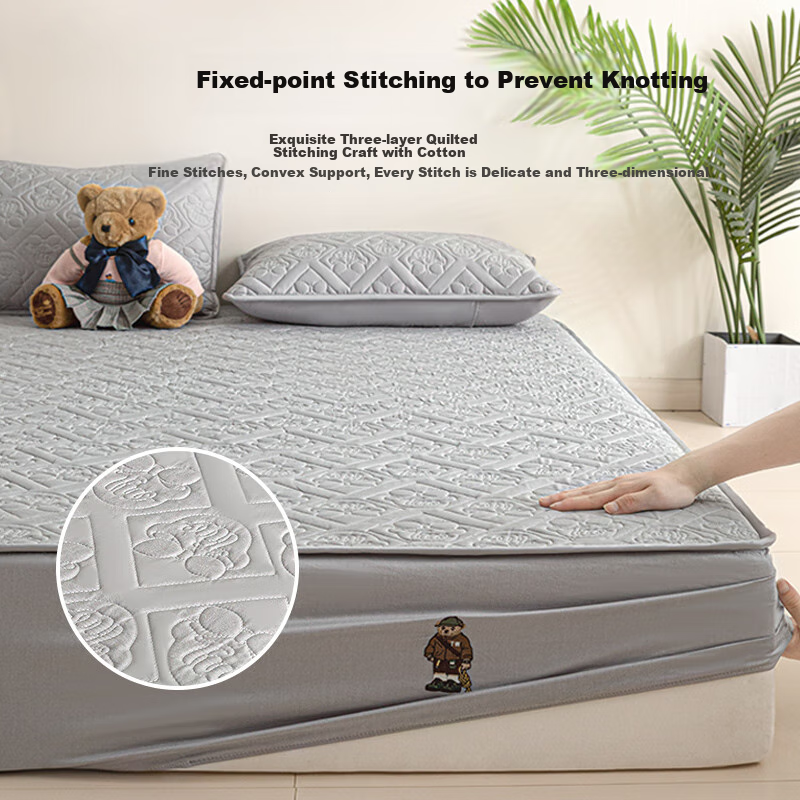 Teenie Weenie Class A Pure Cotton Quilted Fitted Sheet Full Coverage Bedding for Student Dormitory Single Bed Mattress Protector 1.2*2m