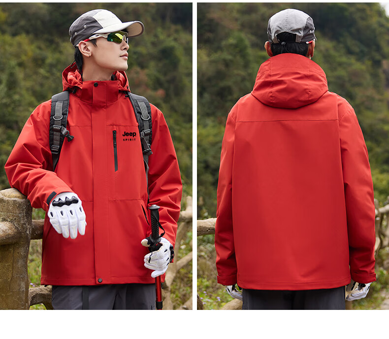 JEEP SPIRIT Men's Autumn Winter 3-in-1 Jacket Casual Sports Waterproof Mountaineering Jacket Black L 5