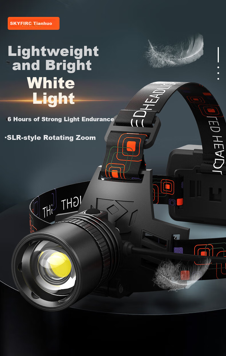 SkyFire Headlamp with High Brightness, Long Battery Life, Rechargeable, Head-Mounted, for Construction Sites, Mines, Night Fishing, High-Power Outdoor Use, Beach Combing And Fishing 1