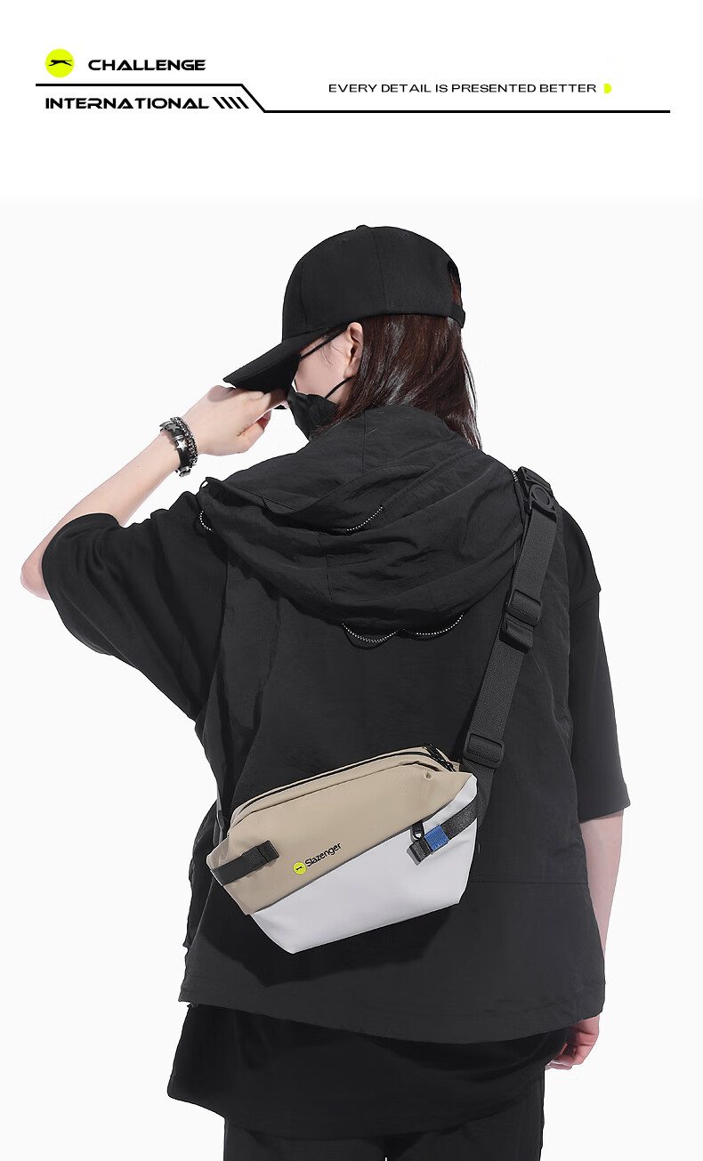 Slazenger Trendy Men's Leather Coated Crossbody Bag Large Capacity Sports Casual Waist Bag Cycling Functional Chest Bag 14