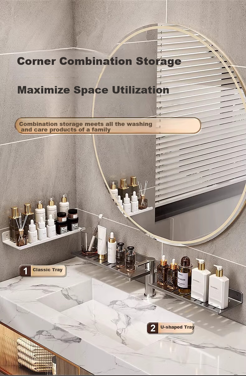 MUYA Mirror Bathroom Storage Rack, Toilet Washbasin Vanity Wall-Mounted Shelf, No Drilling Required, Bathroom Organizer 5