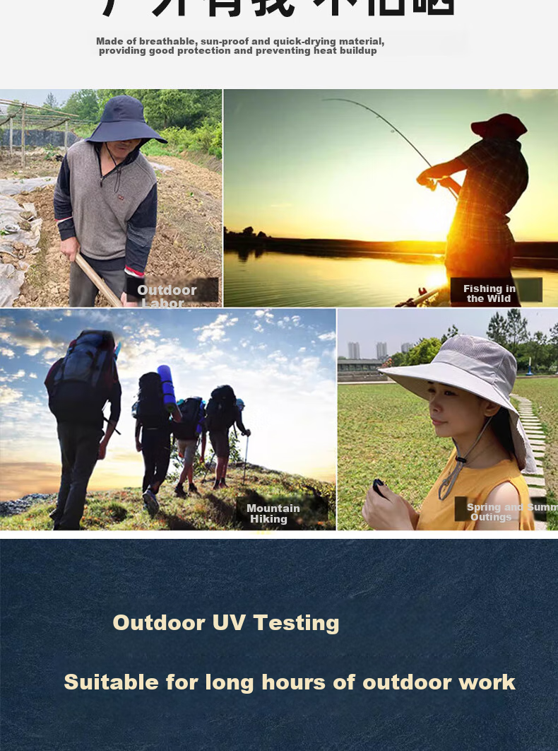 Ousen Outdoor Sun Hat with Wide Brim for Men And Women, Summer UV Protection Fishing Hiking Cycling Hat with Face Mask 6