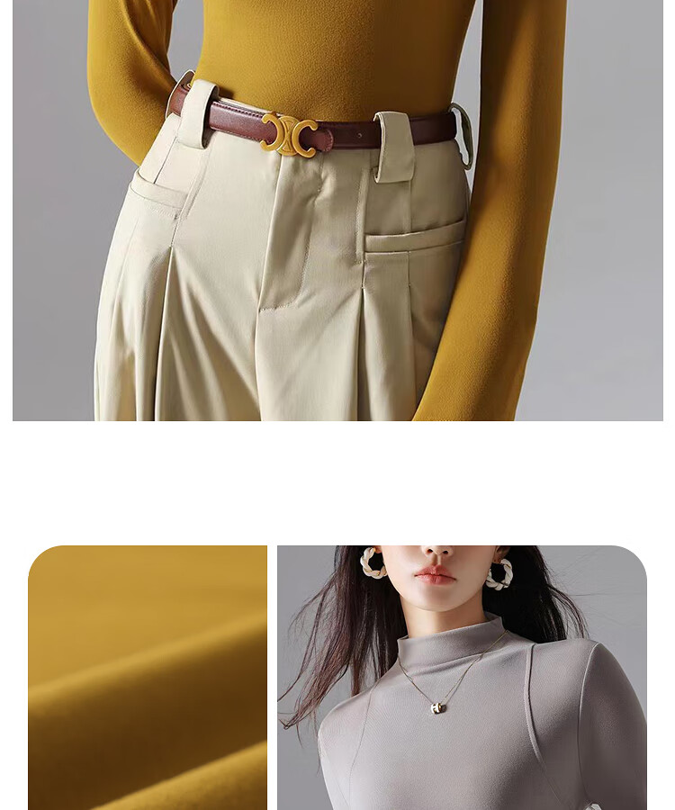 YUZHAOLIN Women's Slim Fit Half Turtleneck Fleece Lined Ribbed Base Layer Top White Autumn Winter 21