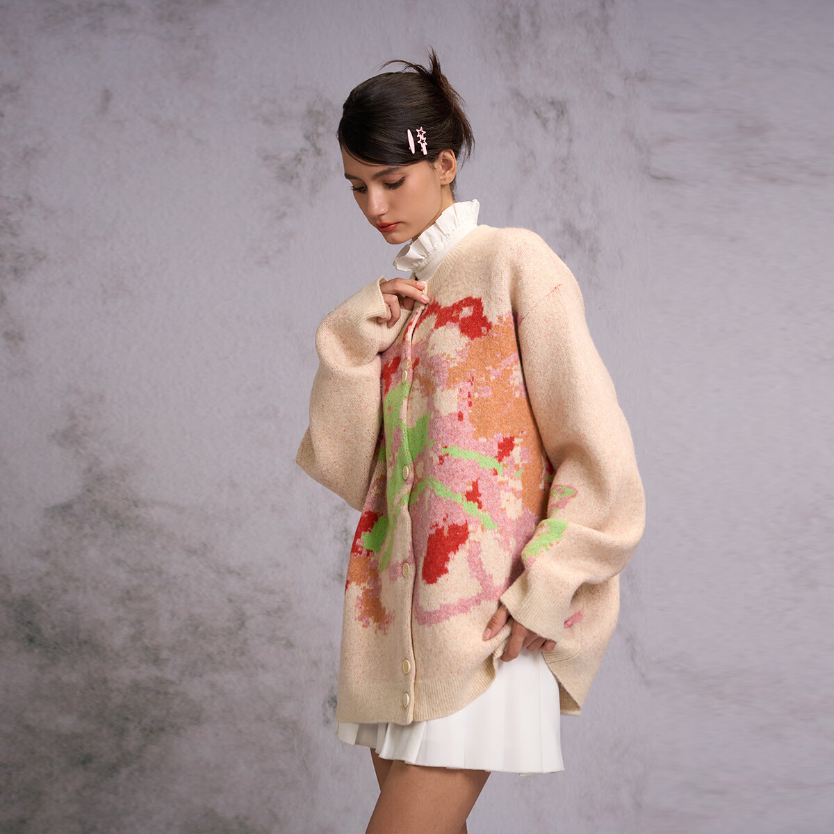 CANOTWAIT Crayon Pattern Jacquard Early Spring Sweater Cardigan Unisex Autumn Winter New Trendy Coat Beige S