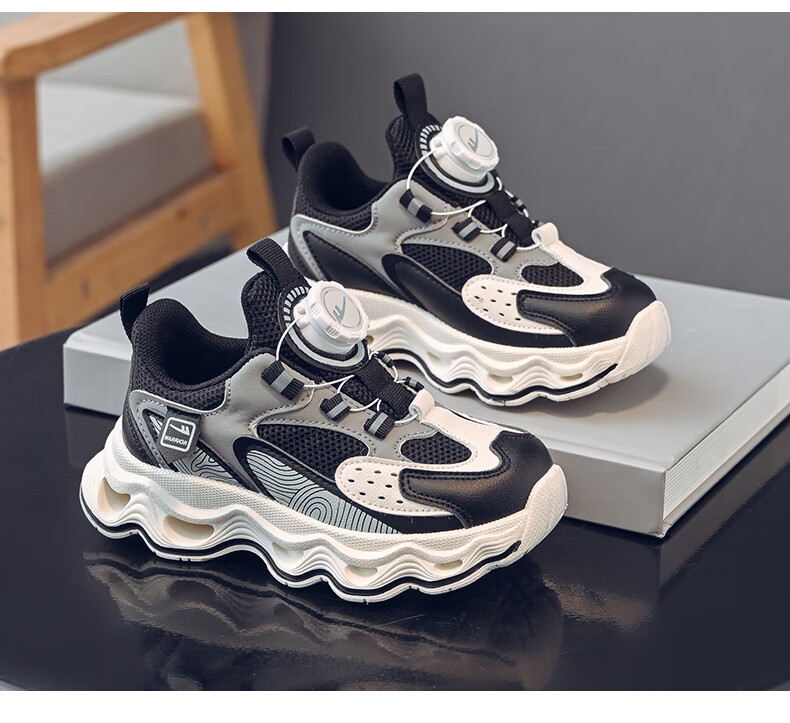 Warrior Children's Shoes, Boys' Sports Shoes, Spring And Autumn Style, Mesh Breathable Running Shoes, WZ(CL)-1221, Black/gray, Size 29 8