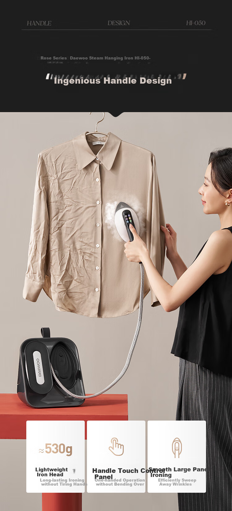 DAEWOO [Flash Sale - Jingdong Exclusive] Garment Steamer for Home Use, Electric Iron, Desktop Spray Steamer, Portable No Storage Or Installation Required, High-Powered Steam Handheld HI-050 Gray 15